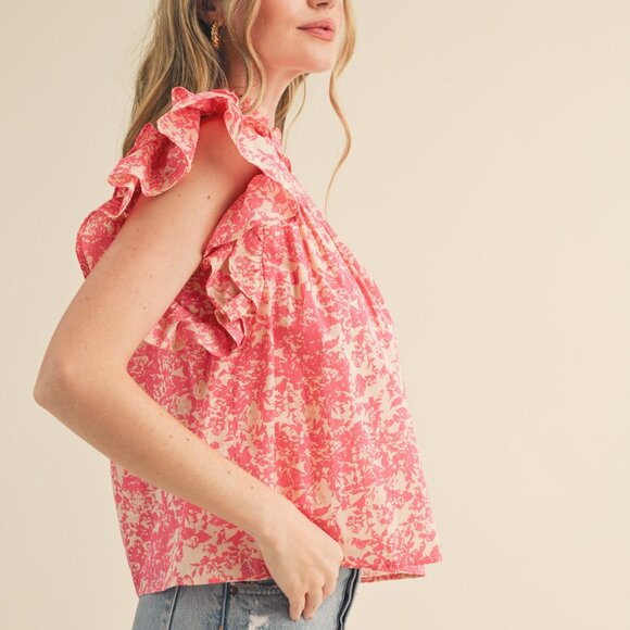 Floral Flutter Sleeve Button Down Top - NWT - Size M - Picture 2 of 4